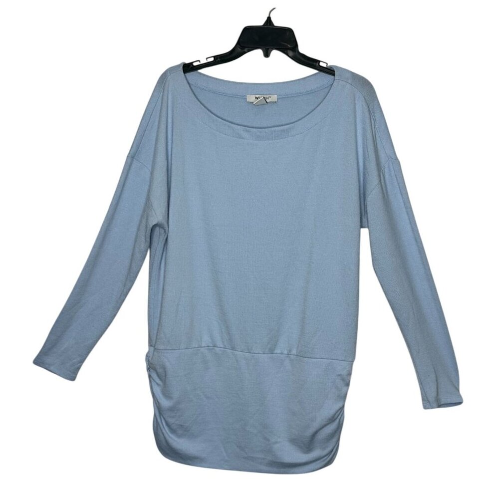 White House Black Market WHBM Light Blue Longline Top Ruched Hips Size‎ Medium